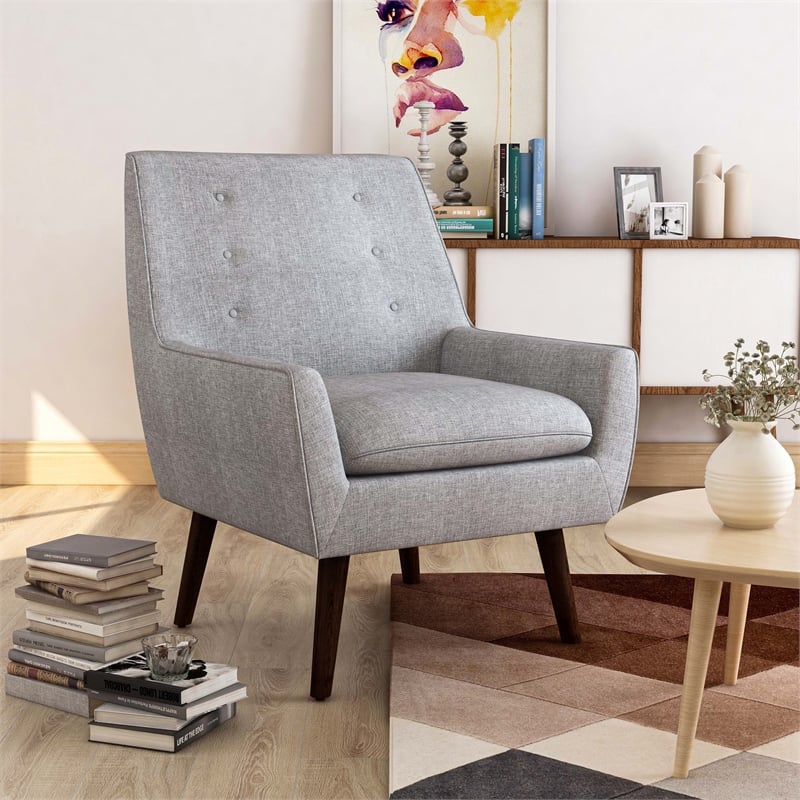 Furniture of America Walsh Mid-Century Fabric Tufted Accent Chair in Light Gray