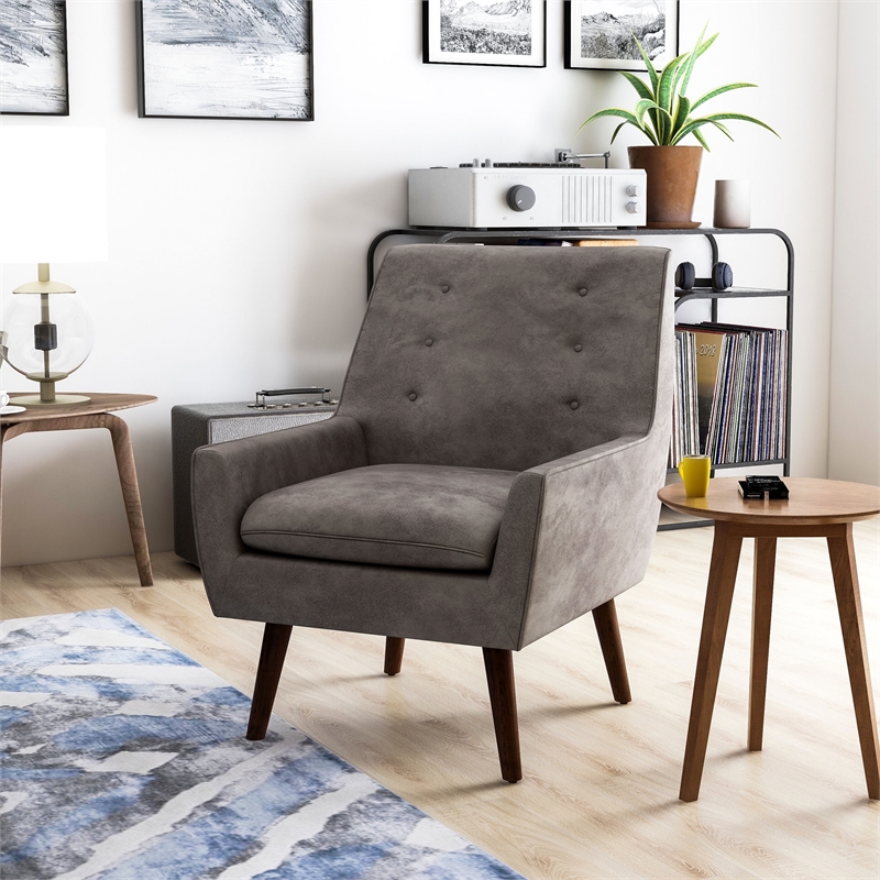 Furniture of America Walsh Mid-Century Faux Leather Tufted Accent Chair in Brown