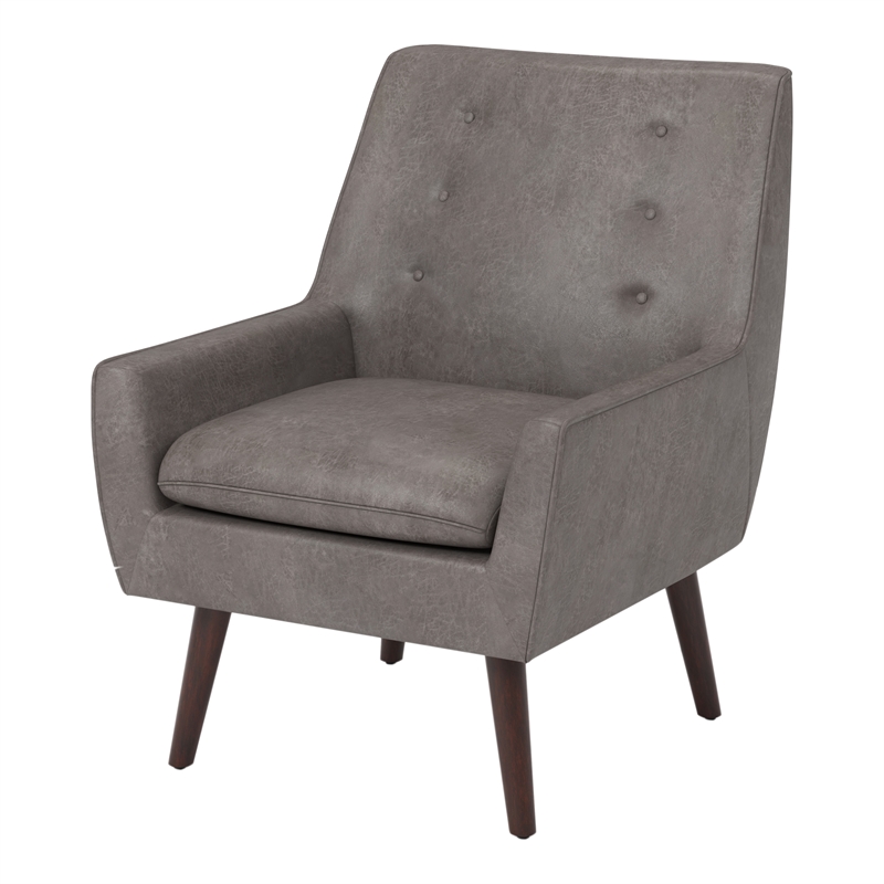 Furniture of America Walsh Mid-Century Faux Leather Tufted Accent Chair in Brown