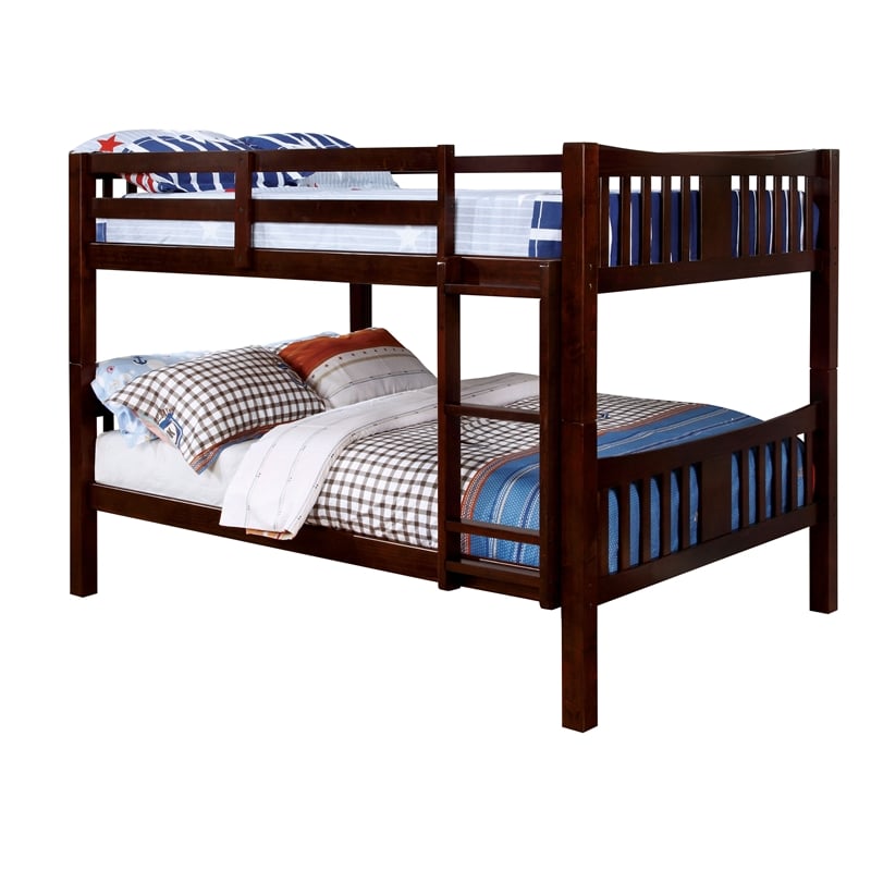 FOA Edith Transitional 2pc Dark Walnut Wood Twin over Twin Bunk Bed with Trundle