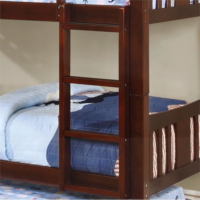 FOA Edith Transitional 2pc Dark Walnut Wood Twin over Twin Bunk Bed with Trundle