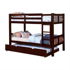 FOA Edith Transitional 2pc Dark Walnut Wood Twin over Twin Bunk Bed with Trundle