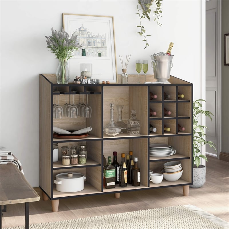 Furniture of America Lockbridge Modern Wood 8-Shelf Buffet in Natural Oak