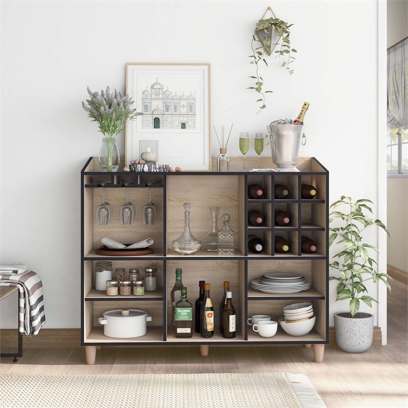 Furniture of America Lockbridge Modern Wood 8-Shelf Buffet in Natural Oak