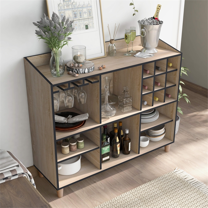 Furniture of America Lockbridge Modern Wood 8-Shelf Buffet in Natural Oak