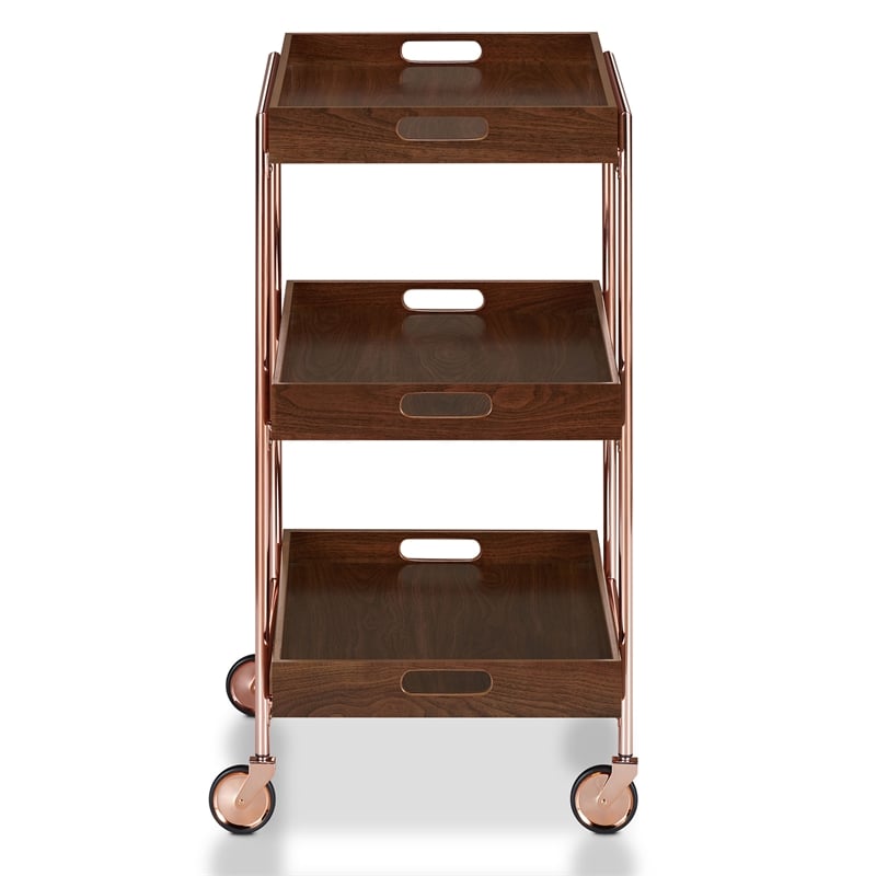 Furniture of America Kliman Industrial Wood 3-Tier Bar Cart in Walnut