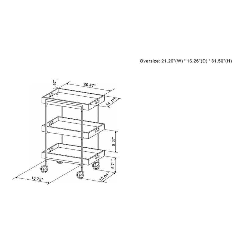 Furniture of America Kliman Industrial Wood 3-Tier Bar Cart in Walnut
