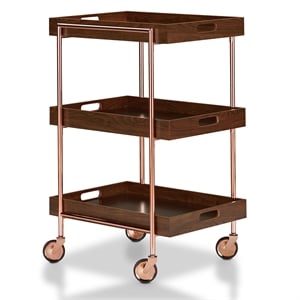 Furniture of America Kliman Industrial Wood 3-Tier Bar Cart in Walnut