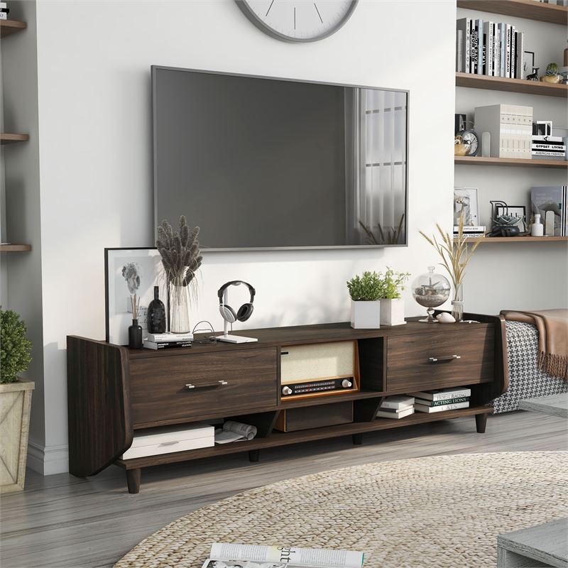 Furniture of America Waggoner Modern Wood 70-Inch TV Stand in Brown Wenge