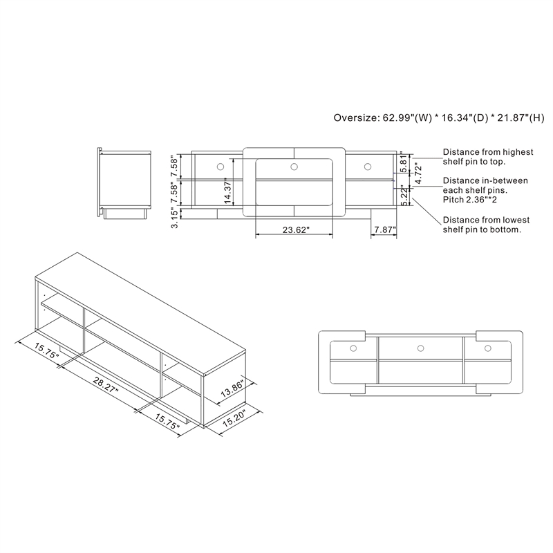 Furniture of America Wood Storage 62-Inch TV Stand in Brown Wenge