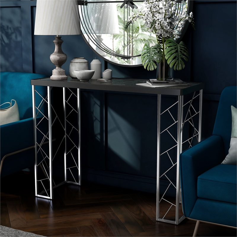 Furniture of America Stefano Metal Console Table in Black and Chrome