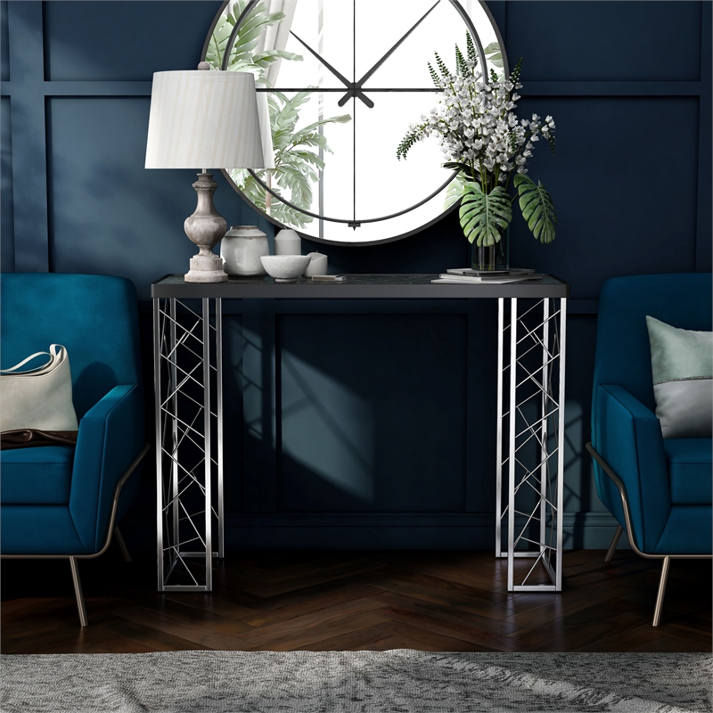 Furniture of America Stefano Metal Console Table in Black and Chrome