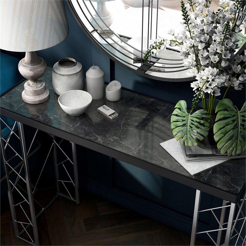 Furniture of America Stefano Metal Console Table in Black and Chrome