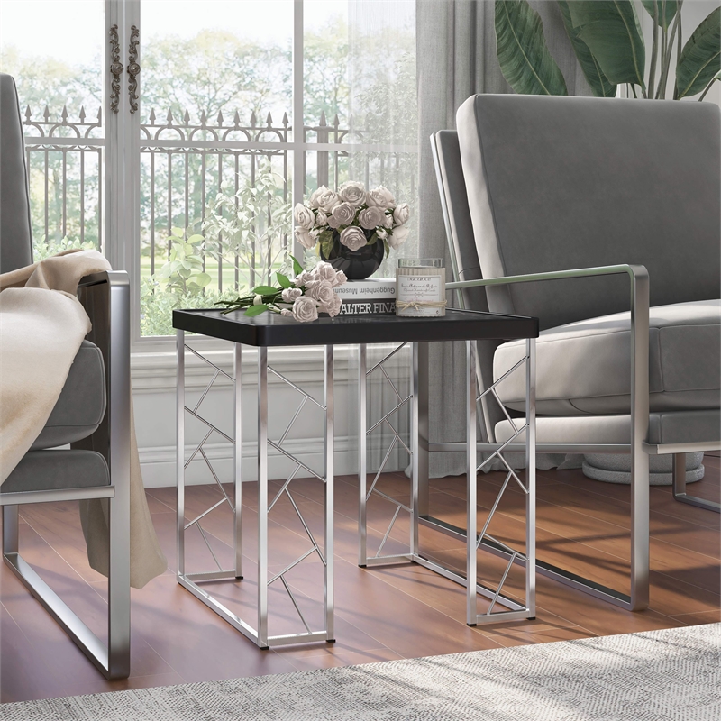 Furniture of America Stefano Contemporary Metal End Table in Black and Chrome