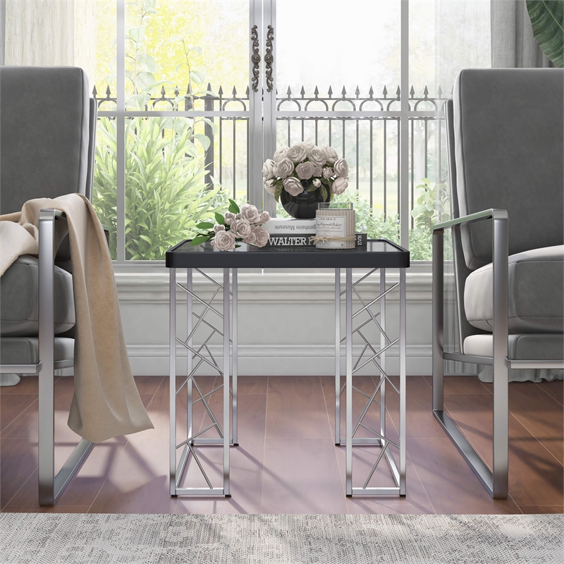 Furniture of America Stefano Contemporary Metal End Table in Black and Chrome