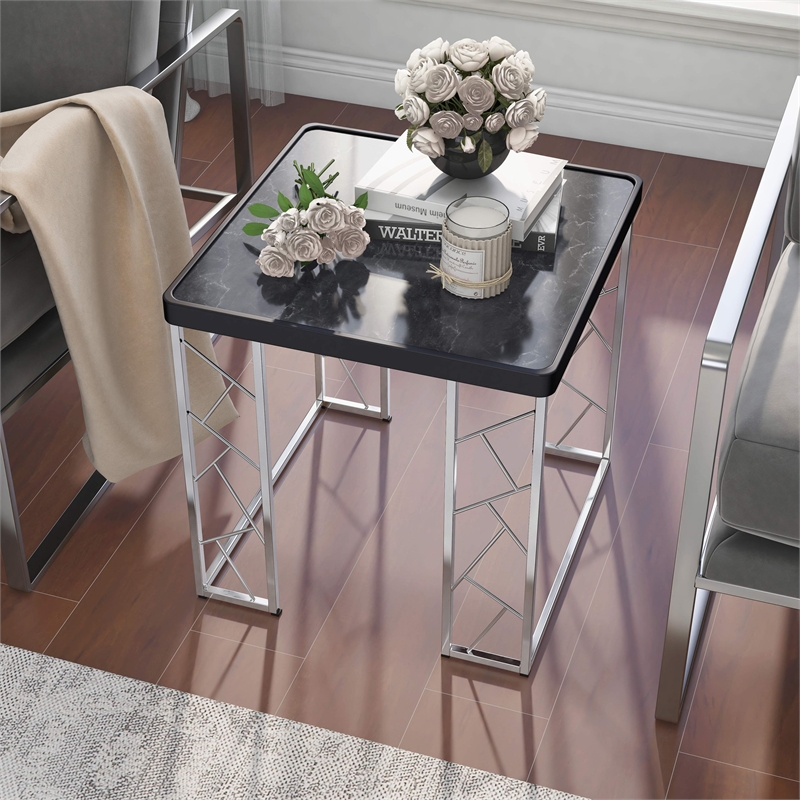 Furniture of America Stefano Contemporary Metal End Table in Black and Chrome