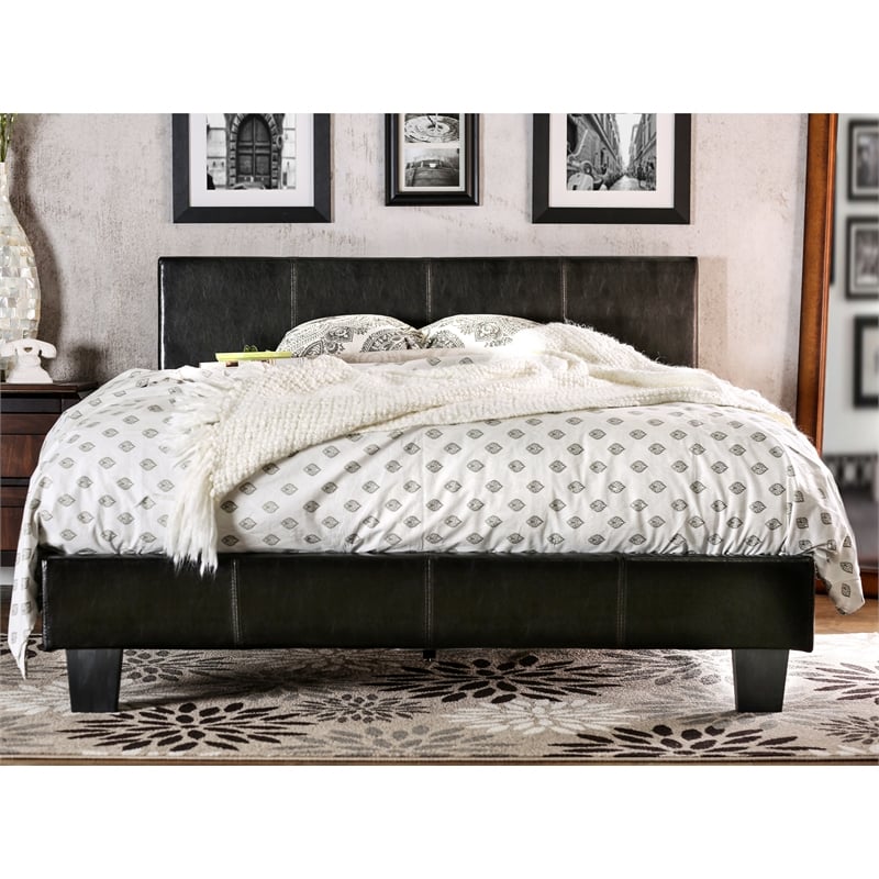 Furniture of America Ramone Faux Leather King Platform Bed in Espresso