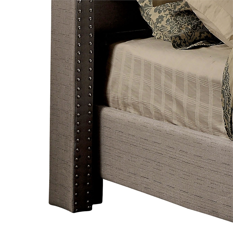 Furniture of America Vayla Transitional Fabric Wingback King Bed in Gray