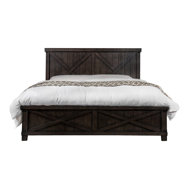 Furniture of America Andrew Rustic Wood Queen Panel Bed in Dark Walnut