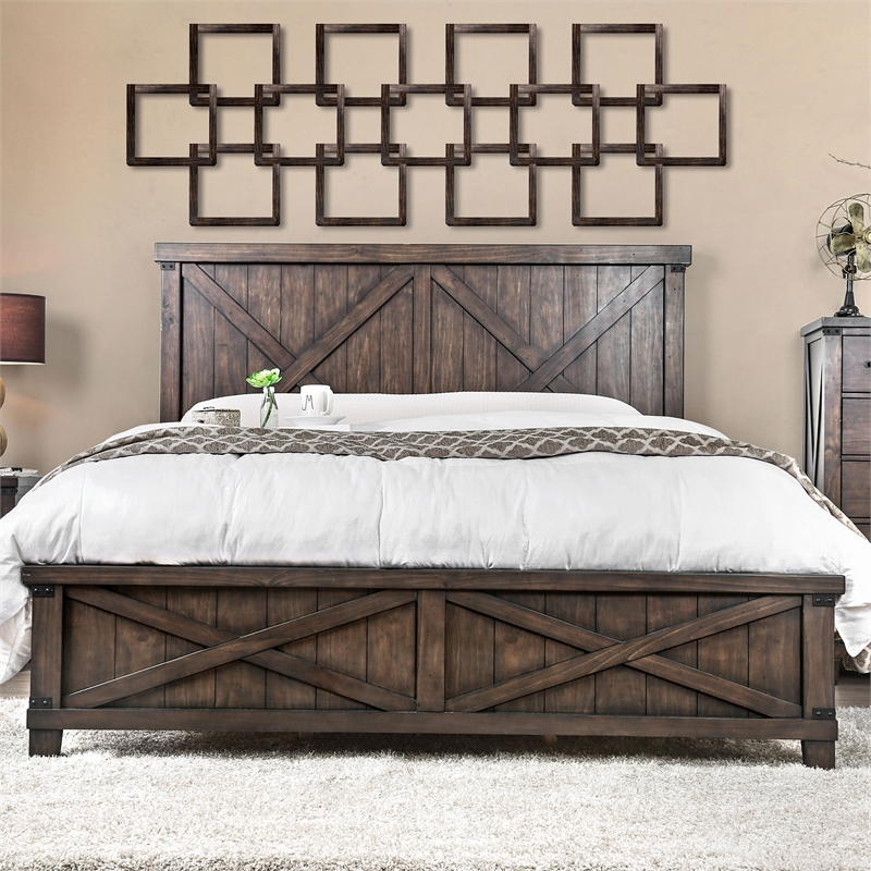 Furniture of America Andrew Rustic Wood Queen Panel Bed in Dark Walnut
