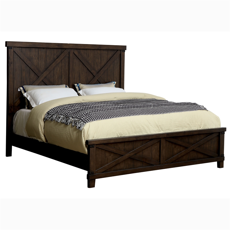 Furniture of America Andrew Rustic Wood Queen Panel Bed in Dark Walnut