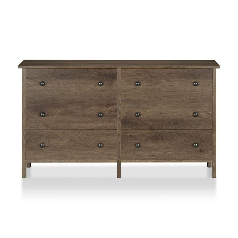 Furniture of America Reyes Rustic Wood 6-Drawer Dresser in Distressed Walnut