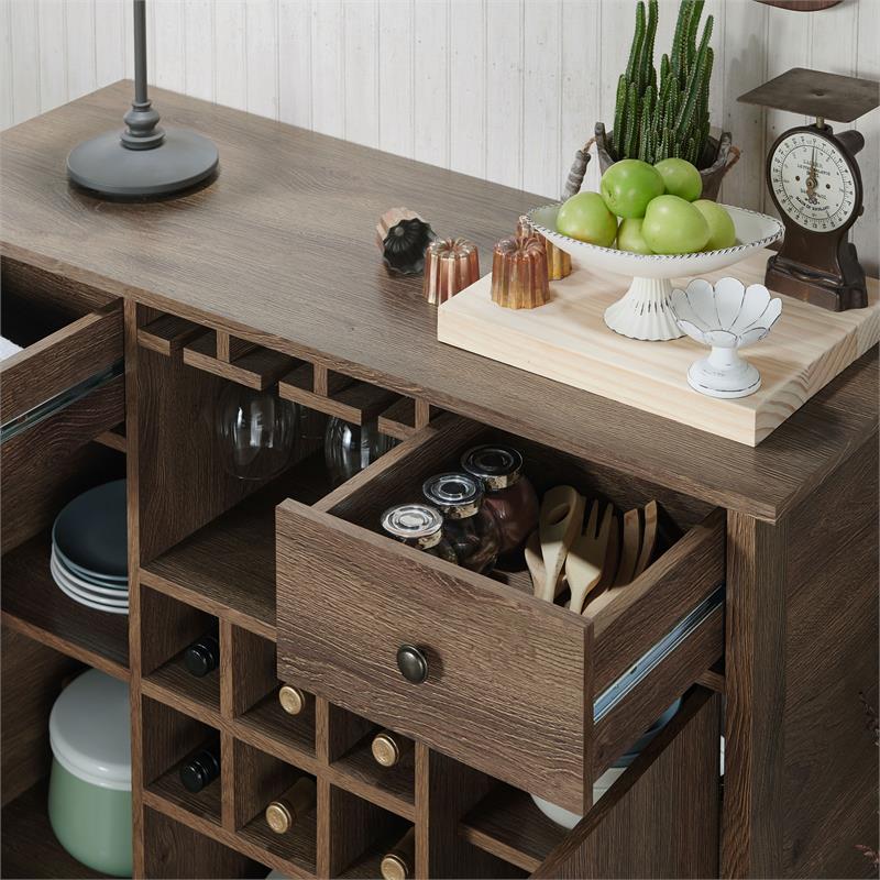 Furniture of America Bonsall Wood Multi-Storage Buffet in Distressed Walnut