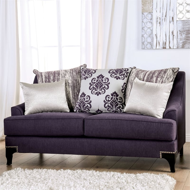 Furniture of America Allyson Transitional Chenille Loveseat in Purple