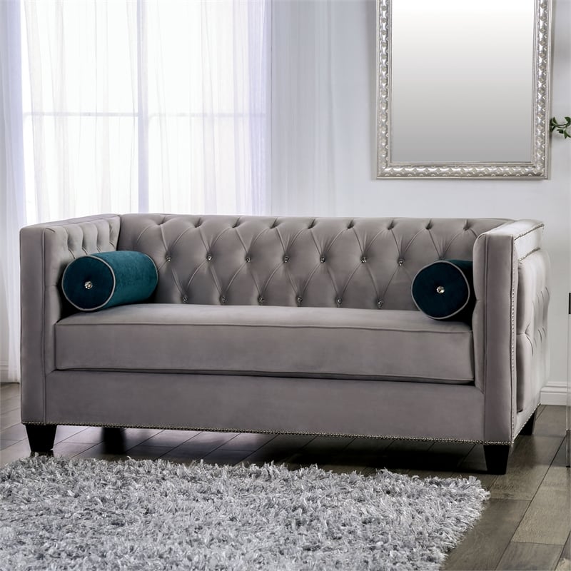 Furniture of America Youngquist Fabric Upholstered Loveseat in Gray