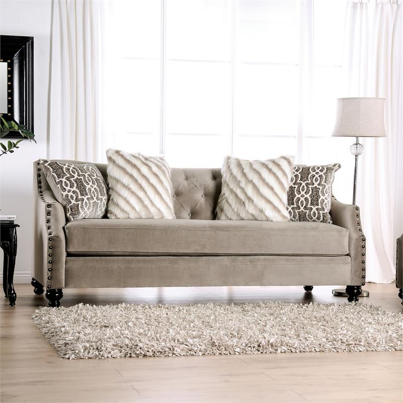 Furniture of America Felicity Chenille Tufted 2-Piece Sofa Set in Light Brown