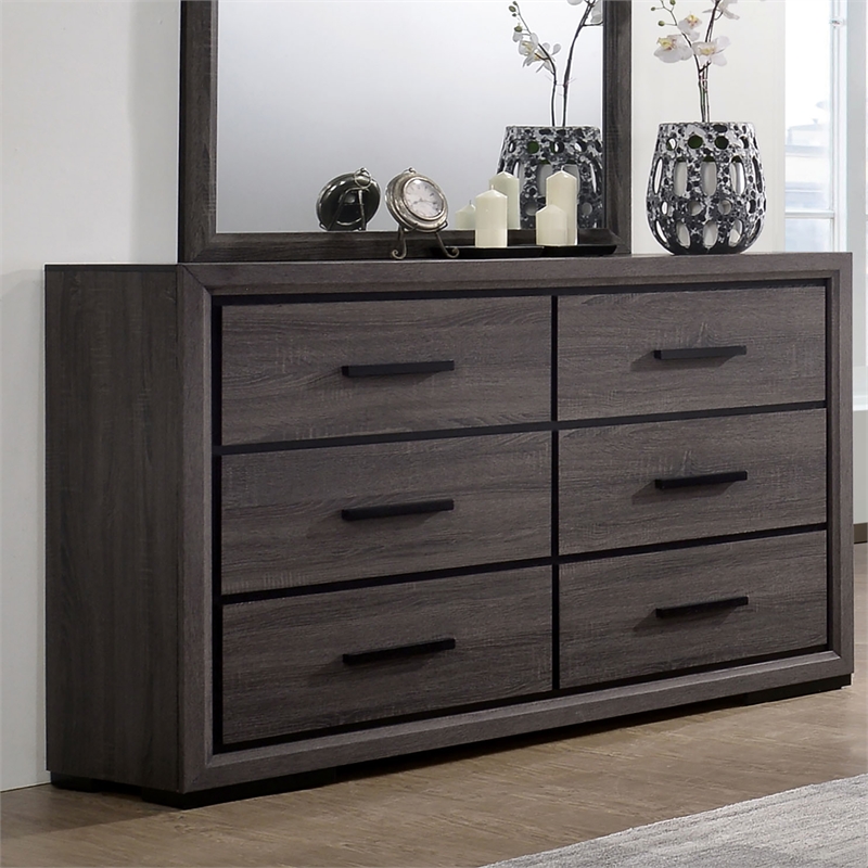 Furniture of America Drummond Contemporary Wood 6-Drawer Dresser in Gray