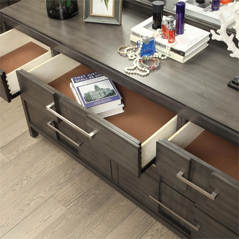 Furniture of America Vela Transitional Solid Wood 7-Drawer Dresser in Gray
