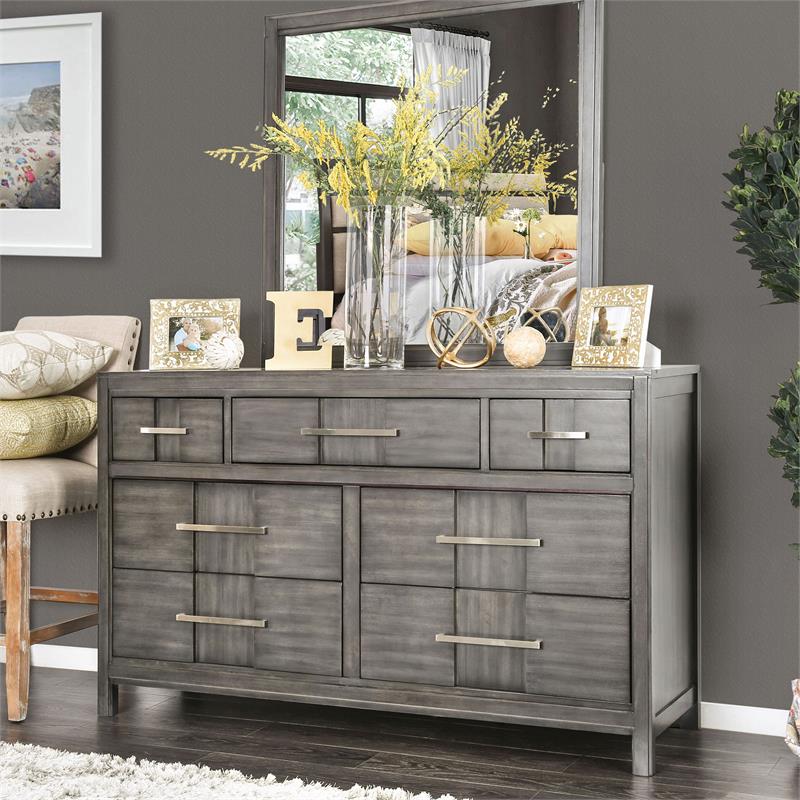 Furniture of America Vela Transitional Solid Wood 7-Drawer Dresser in Gray