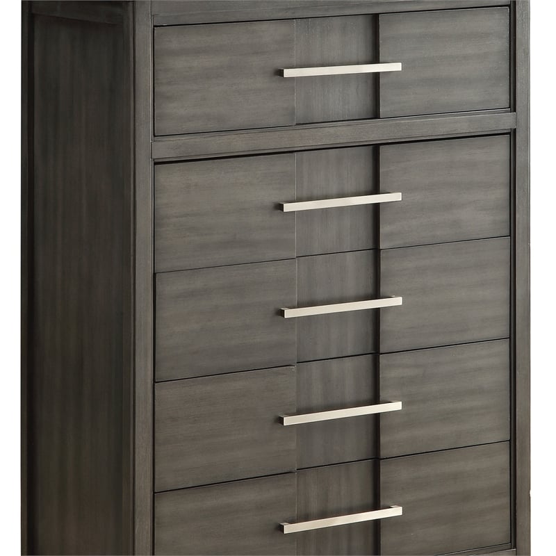 Furniture of America Vela Transitional Solid Wood 5-Drawer Chest in Gray