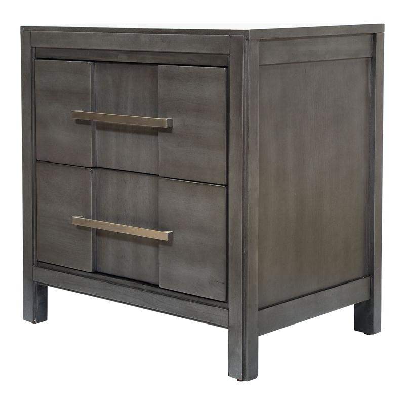 Furniture of America Vela Solid Wood 2-Drawer Nightstand in Gray
