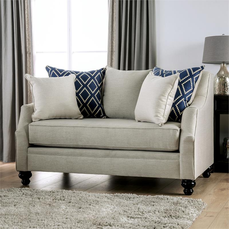 Furniture of America Hollie Transitional Fabric 2-Piece Sofa Set in Ivory