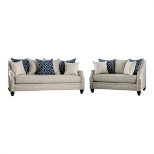 Furniture of America Hollie Transitional Fabric 2-Piece Sofa Set in Ivory