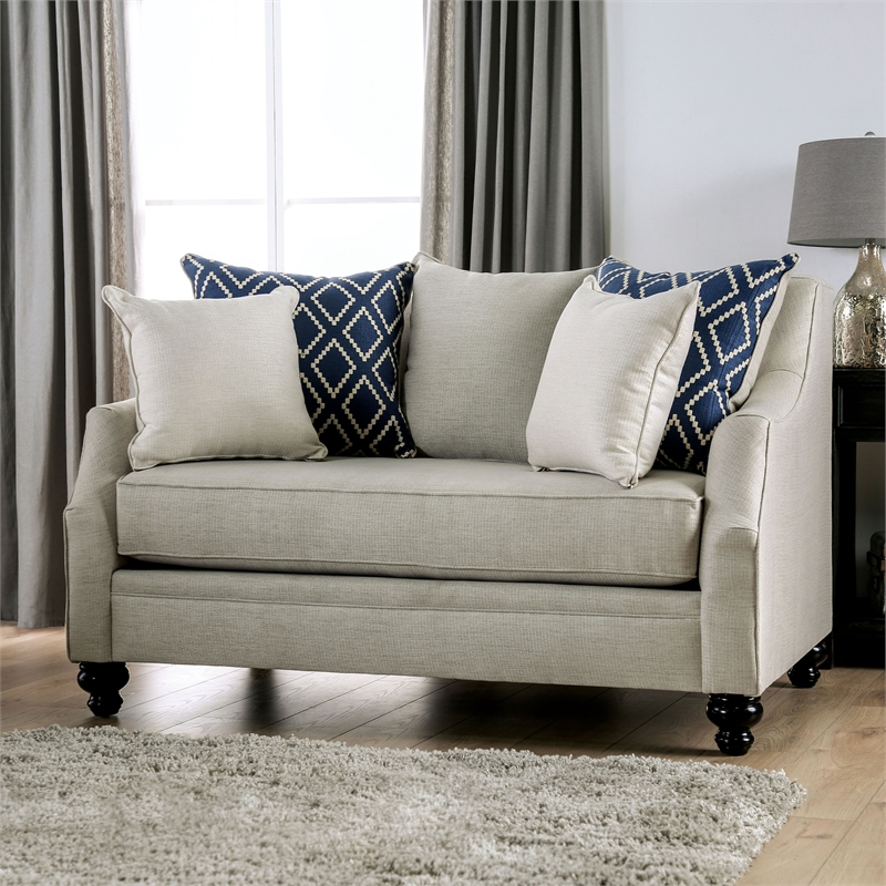 Furniture of America Hollie Fabric Upholstered Loveseat in Ivory