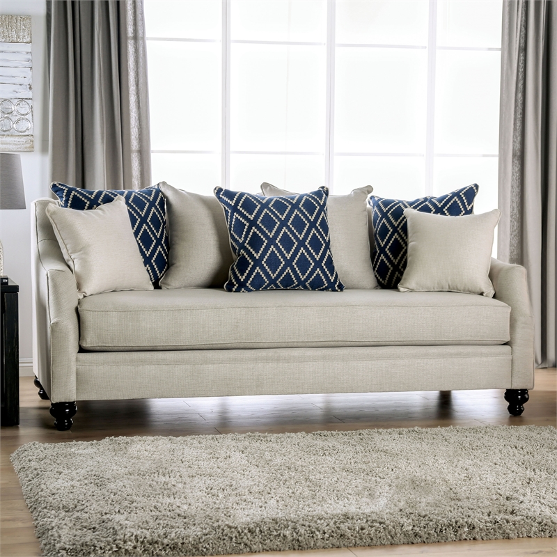 Furniture of America Hollie Transitional Fabric Upholstered Sofa in Ivory