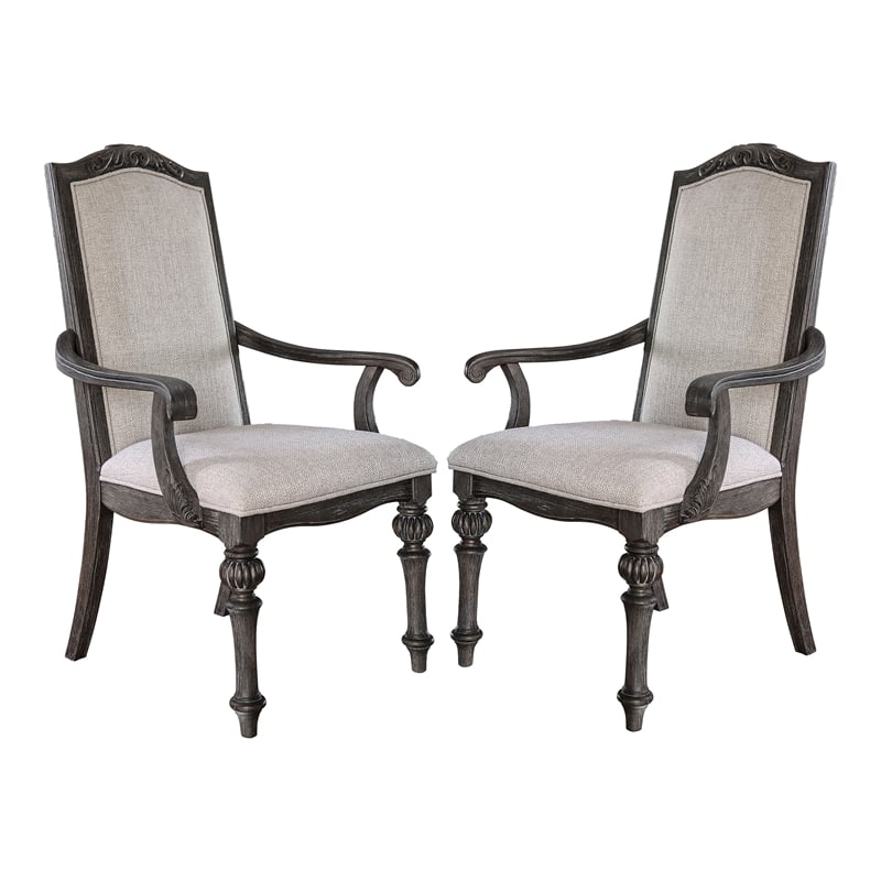 Furniture of America Clyde Fabric Scrolled Arm Chair in Ivory (Set of 2)