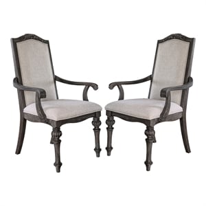 Furniture of America Clyde Fabric Scrolled Arm Chair in Ivory (Set of 2)