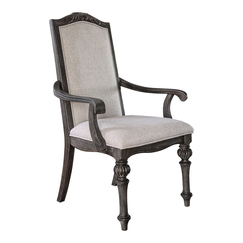Furniture of America Clyde Fabric Scrolled Arm Chair in Ivory (Set of 2)