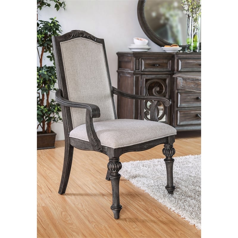 Furniture of America Clyde Fabric Scrolled Arm Chair in Ivory (Set of 2)