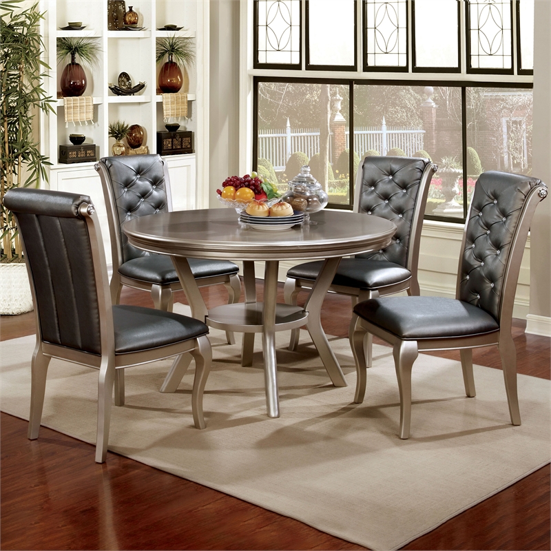 Furniture of America Bethlehem Wood 5-Piece Dining Table Set in Champagne & Gray