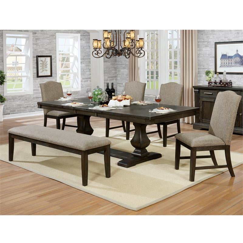 Furniture of America Lemieux Fabric Nailhead Side Chair in Espresso (Set of 2)