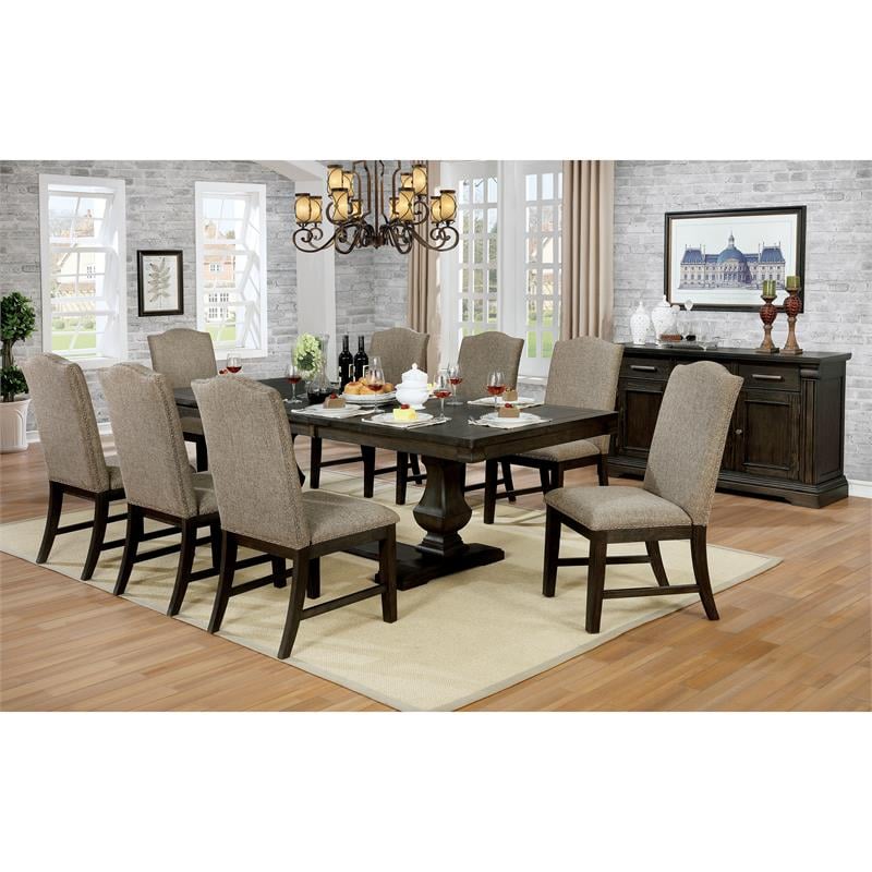 Furniture of America Lemieux Fabric Nailhead Side Chair in Espresso (Set of 2)