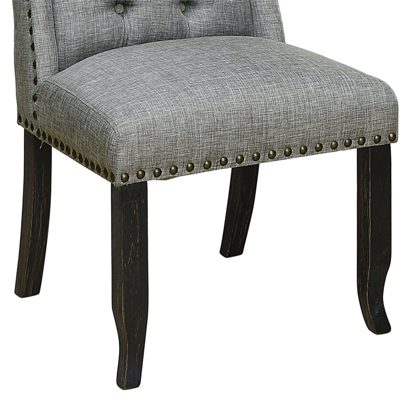 Furniture of America Sinuata Fabric Tufted Side Chair in Light Gray (Set of 2)