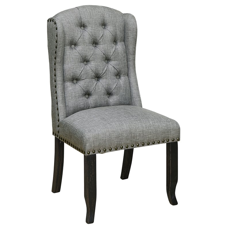 Furniture of America Sinuata Fabric Tufted Side Chair in Light Gray (Set of 2)