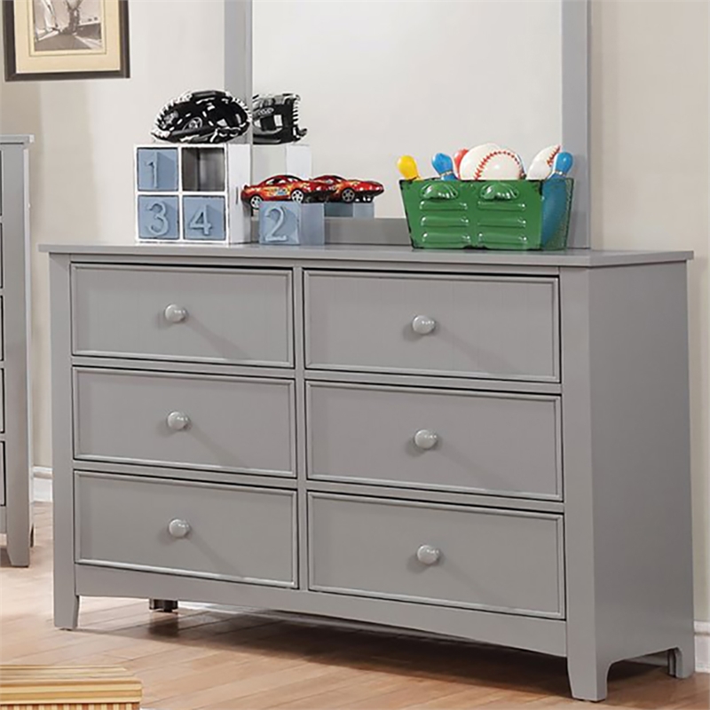 Furniture of America Dimanche Solid Wood 6-Drawer Double Dresser in Gray