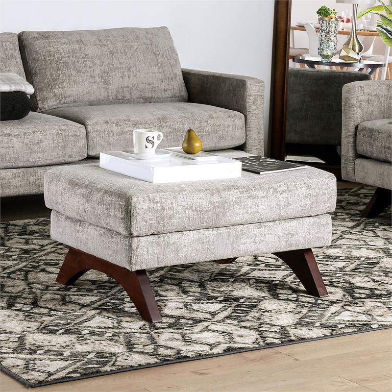 Furniture of America Ardrie Transitional Crescent Wooden Feet Ottoman in Gray
